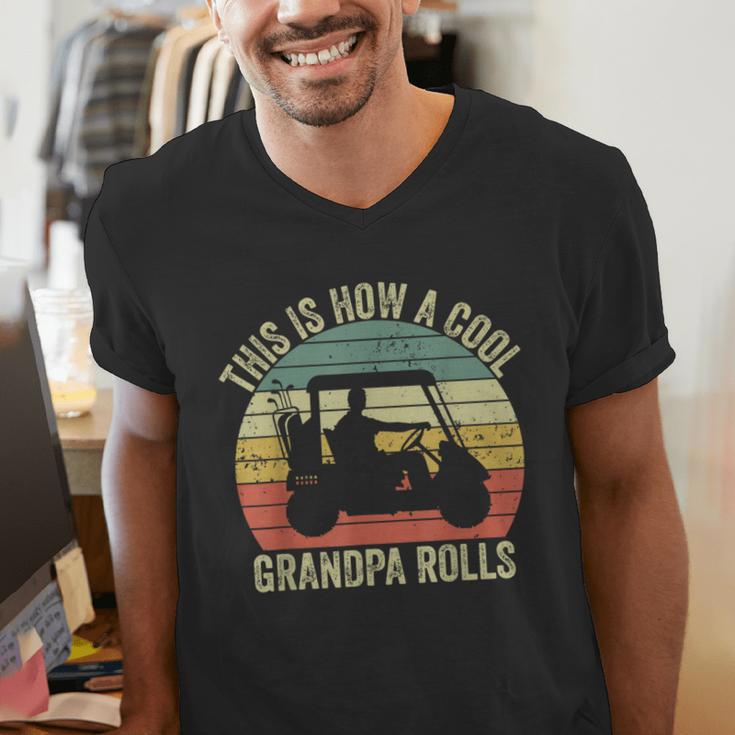 This Is How A Cool Grandpa Rolls Vintage Golf Dad Grandpa Men's V-Neck T-Shirt