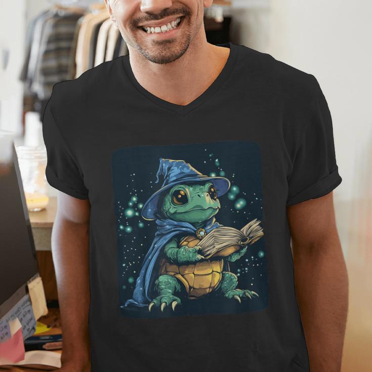 Cool Magical Book With Wizard Turtle For Adults And Kids Men's V-Neck T-Shirt