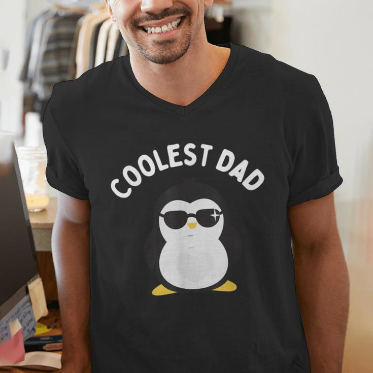 The Coolest Dad Cool Penguin By Dangerous Dad Men's V-Neck T-Shirt