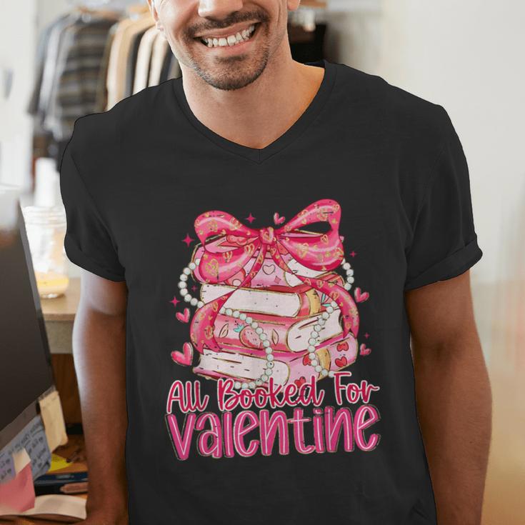 Coquette Bow All Booked For Valentines Teacher Book Men's V-Neck T-Shirt