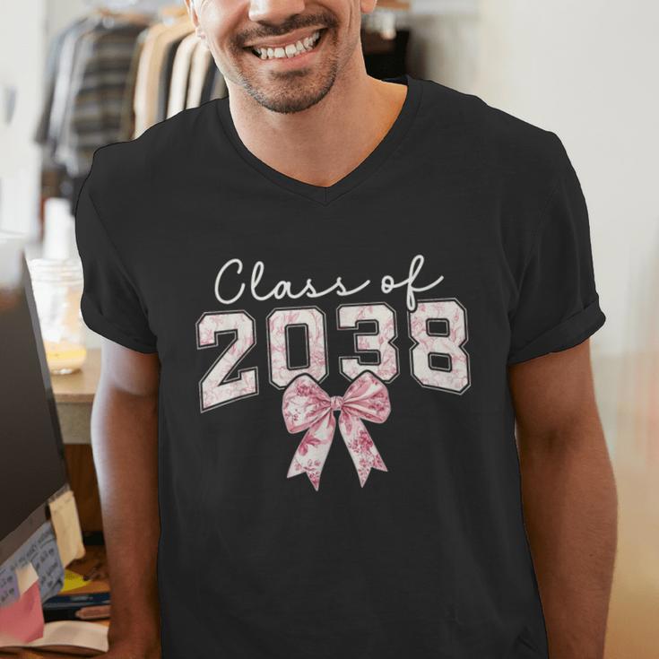 Coquette Bow Preppy Class Of 2038 Girly Girl 2038 Graduation Men's V-Neck T-Shirt