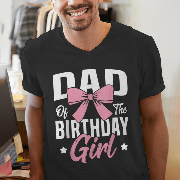 Coquette Pink Bow Men Dad Of The Birthday Girl Men's V-Neck T-Shirt Coquette Pink Bow Men Dad Of The Birthday Girl Men's V-Neck T-Shirt