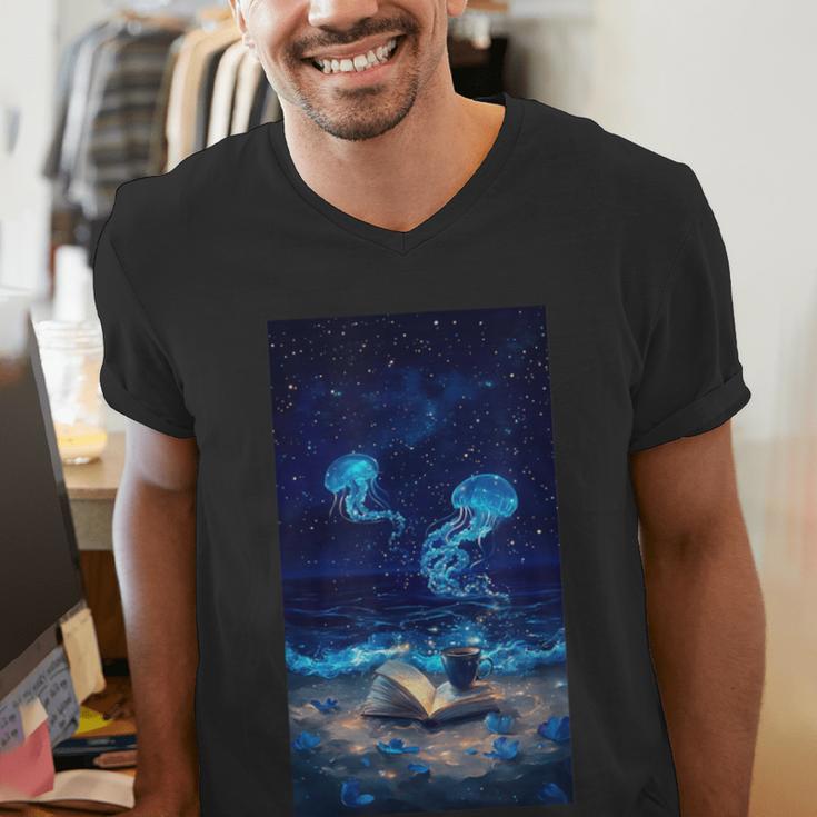 Cosmic Botanical Book Lover Reading Men's V-Neck T-Shirt Cosmic Botanical Book Lover Reading Men's V-Neck T-Shirt