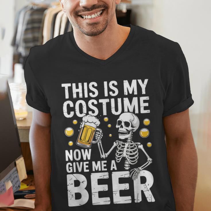 This Is My Costume Give Me A Beer Shirt Men Dad Halloween Men's V-Neck T-Shirt