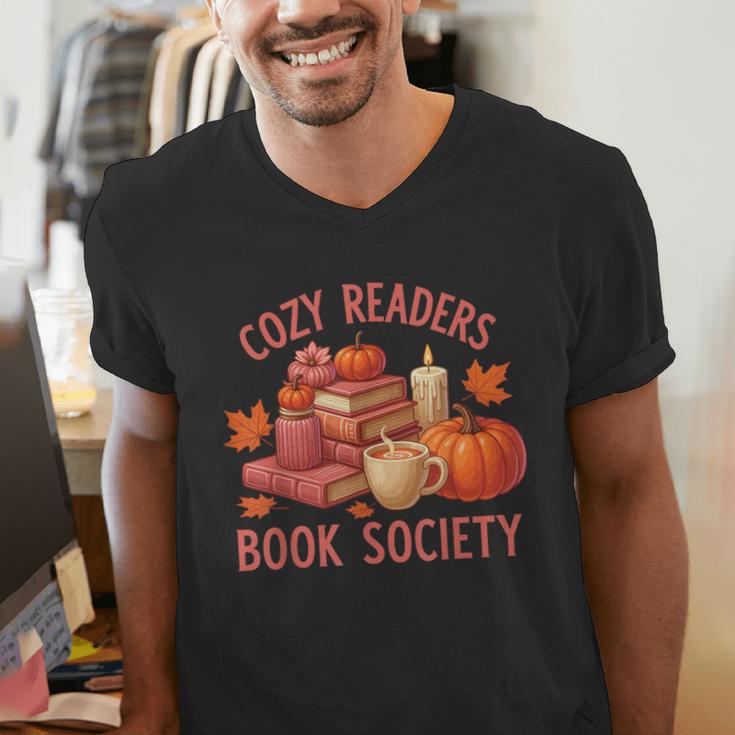 Cozy Readers Book Society Teacher Reading Floral Pumpkin Tee Men's V-Neck T-Shirt Cozy Readers Book Society Teacher Reading Floral Pumpkin Tee Men's V-Neck T-Shirt