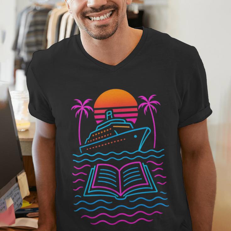 Cruise Ship Vacations Reading Book Lovers Sunset Men's V-Neck T-Shirt