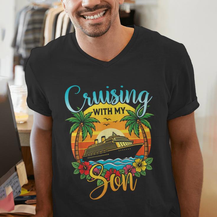 Cruising With My Son Mom Dad Cruise Vacation Matching Men's V-Neck T-Shirt