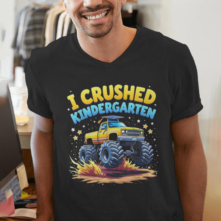 I Crushed Kindergarten Monster Truck Graduation Boys Kids Men's V-Neck T-Shirt