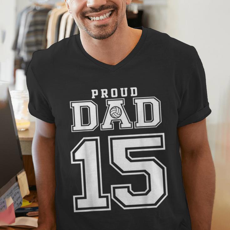 Custom Proud Volleyball Dad Number 15 Personalized For Men Men's V-Neck T-Shirt
