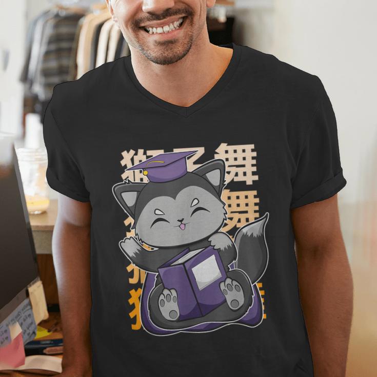 Cute Anime Fox Graduate Of A Class For Graduation Men's V-Neck T-Shirt