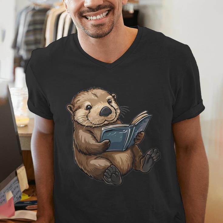Cute Book Sea Otter Men's V-Neck T-Shirt