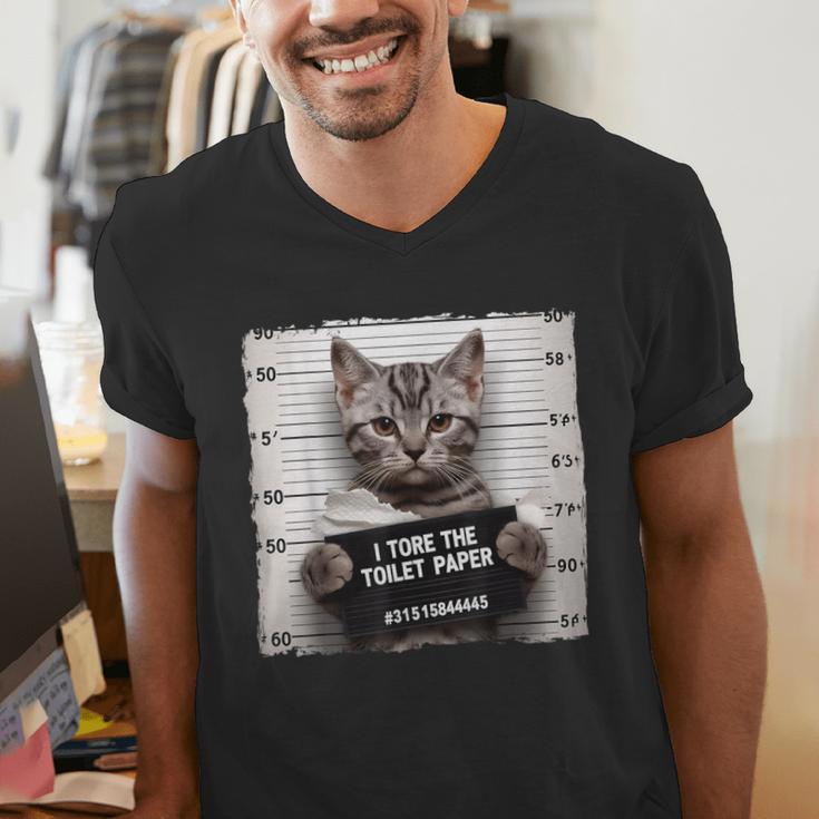Cute Cat Mugshot Humorous Cat For Cats Lover Cat Mom Cat Dad Men's V-Neck T-Shirt