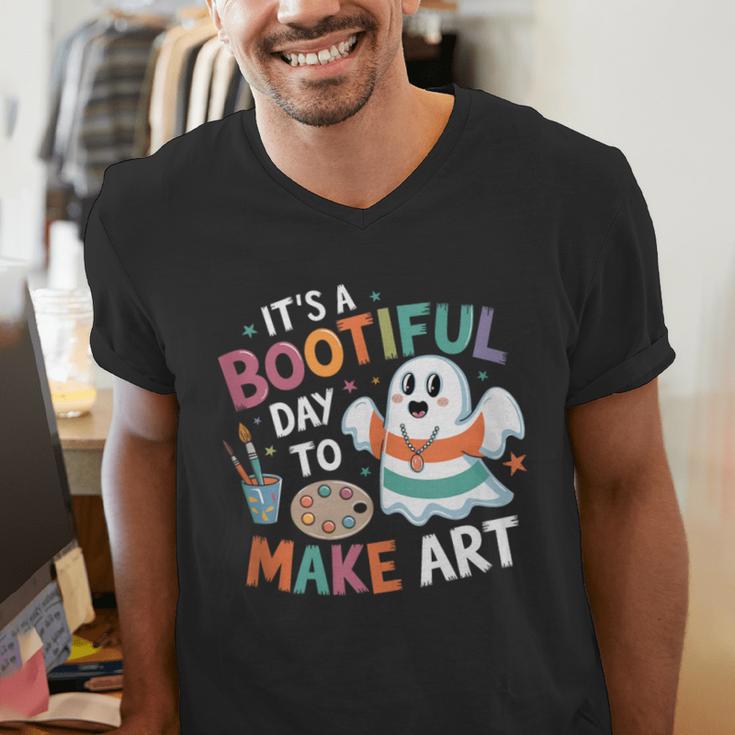 Cute Ghost Book Halloween Spooky Boo School Art Teacher Men's V-Neck T-Shirt Cute Ghost Book Halloween Spooky Boo School Art Teacher Men's V-Neck T-Shirt