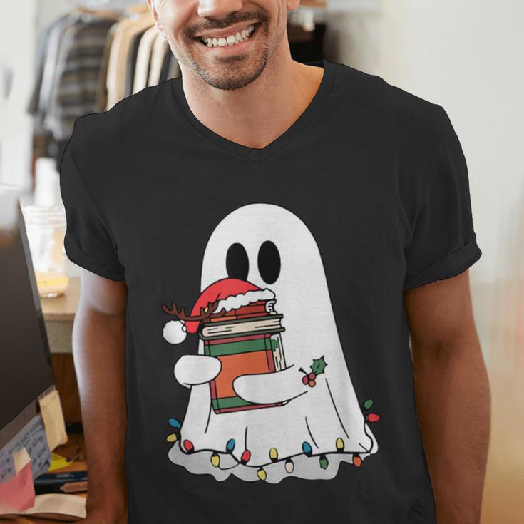 Cute Ghost Holding Books Bookish Christmas Men's V-Neck T-Shirt