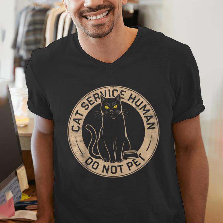 Cute Introvert Cat Service Human Do Not Pet Cat Joke Men's V-Neck T-Shirt Cute Introvert Cat Service Human Do Not Pet Cat Joke Men's V-Neck T-Shirt