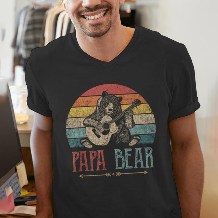 Cute Papa Bear Vintage Father's Day Retro Dad Guitar Men's V-Neck T-Shirt Cute Papa Bear Vintage Father's Day Retro Dad Guitar Men's V-Neck T-Shirt