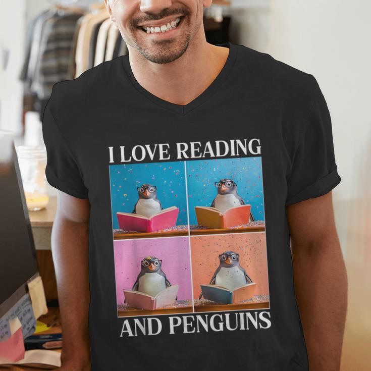 Cute Penguin Reading Book School Librarian Teacher Student Men's V-Neck T-Shirt