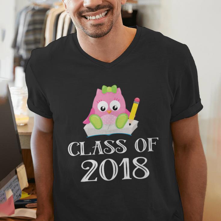 Cute Pink School Owl Class Of 2018 Graduation Men's V-Neck T-Shirt