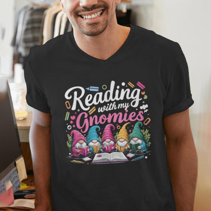 Cute Reading With My Gnomies Gnome Book Bookworm Lover Men's V-Neck T-Shirt Cute Reading With My Gnomies Gnome Book Bookworm Lover Men's V-Neck T-Shirt
