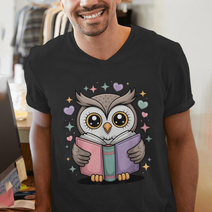 Cute Reading Owl Book Lover Teacher Librarian Bookworm Men's V-Neck T-Shirt Cute Reading Owl Book Lover Teacher Librarian Bookworm Men's V-Neck T-Shirt