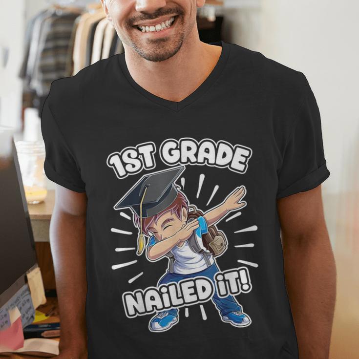 Dabbing Graduation Boy 1st Grade Class Of 2021 Nailed It Men's V-Neck T-Shirt
