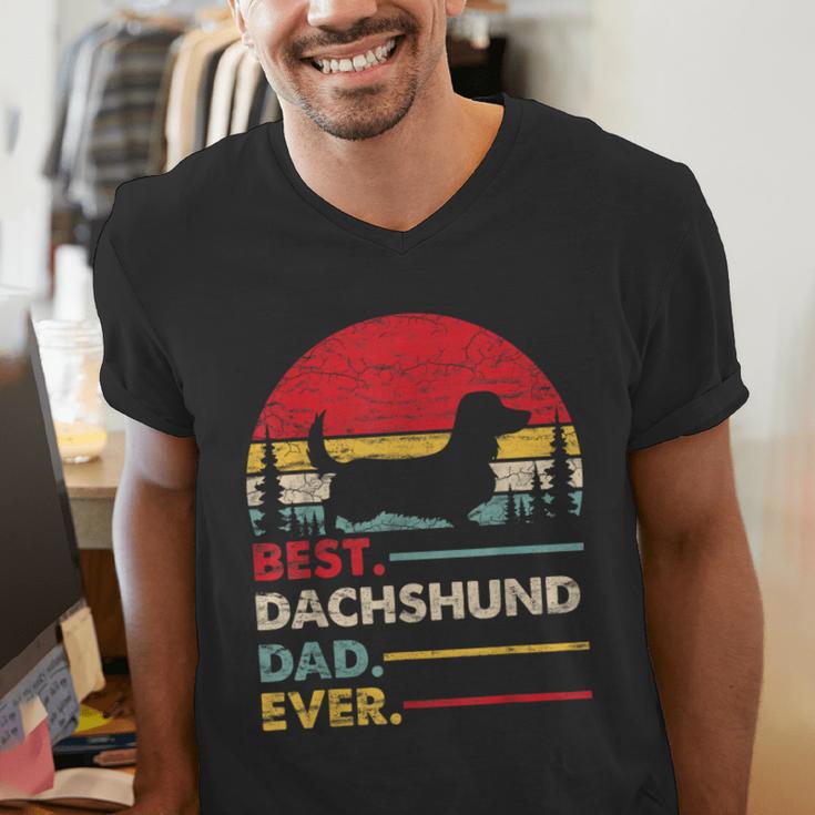 Dachshund Long Haired Best Dad Ever Dog Vintage Retro Men's V-Neck T-Shirt