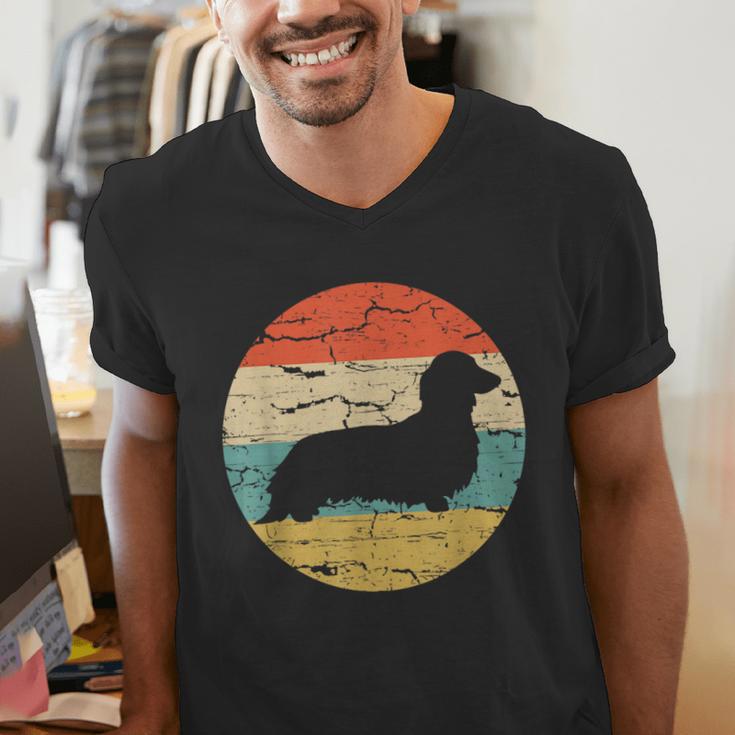 Dachshund Long Haired Dog Vintage Mom Dad Retro Men's V-Neck T-Shirt