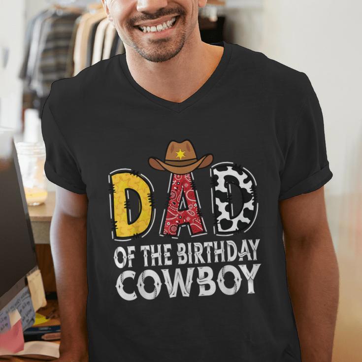 Dad 1st Birthday Cowboy Western Dad Birthday Boy Men's V-Neck T-Shirt