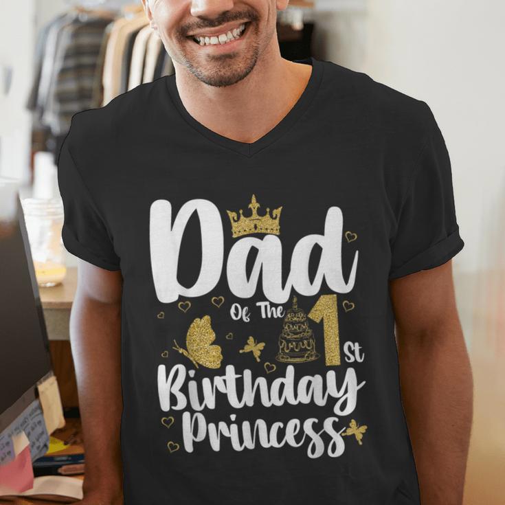 Dad Of The 1st Birthday Princess Girl 1 Years Old B-Day Men's V-Neck T-Shirt
