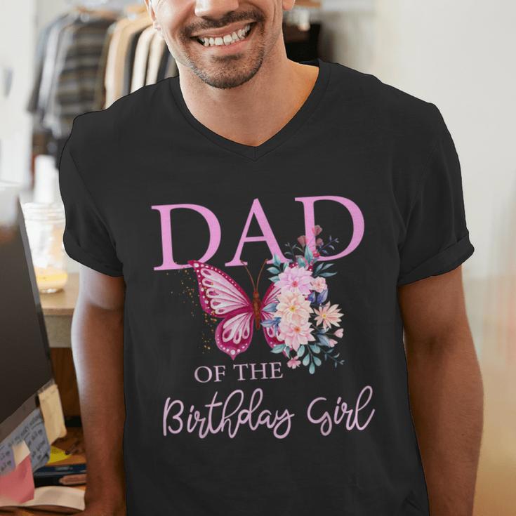 Dad 1st First Birthday Matching Family Butterfly Floral Men's V-Neck T-Shirt