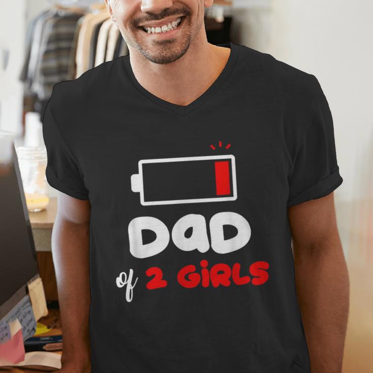 Dad Of 2 Girls Low Battery Daddy Of Two Girls Father Men's V-Neck T-Shirt