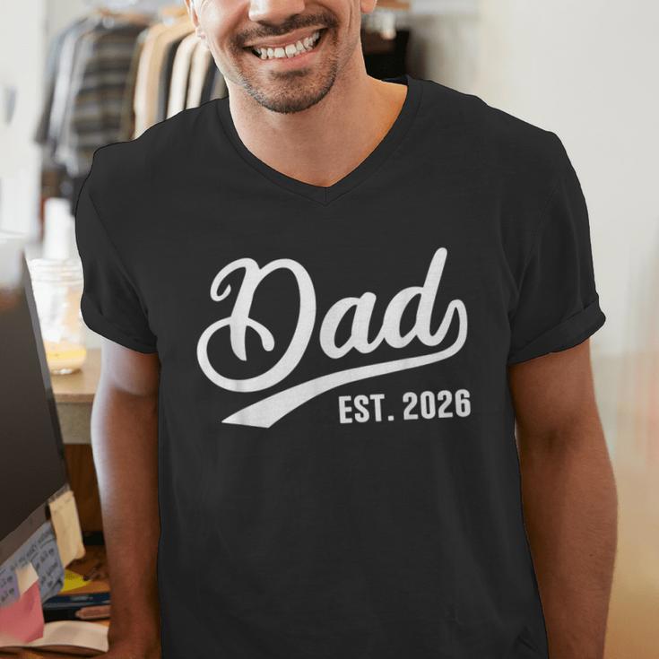 Dad 2026 Father Since 2026 Retro Dad Est 2026 Men's V-Neck T-Shirt