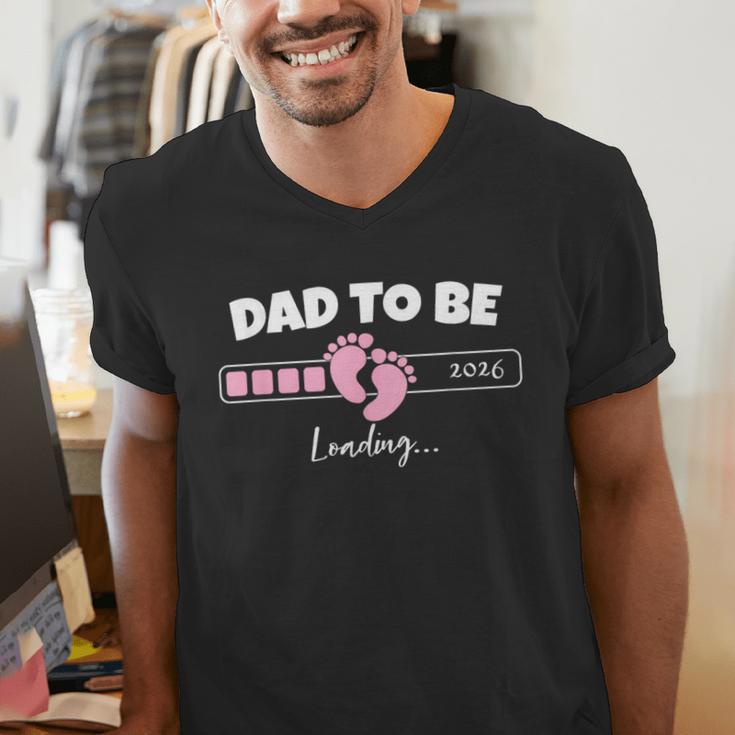 Dad To Be 2026 Loading Pink Little Girl Pregnancy Reveal Men's V-Neck T-Shirt