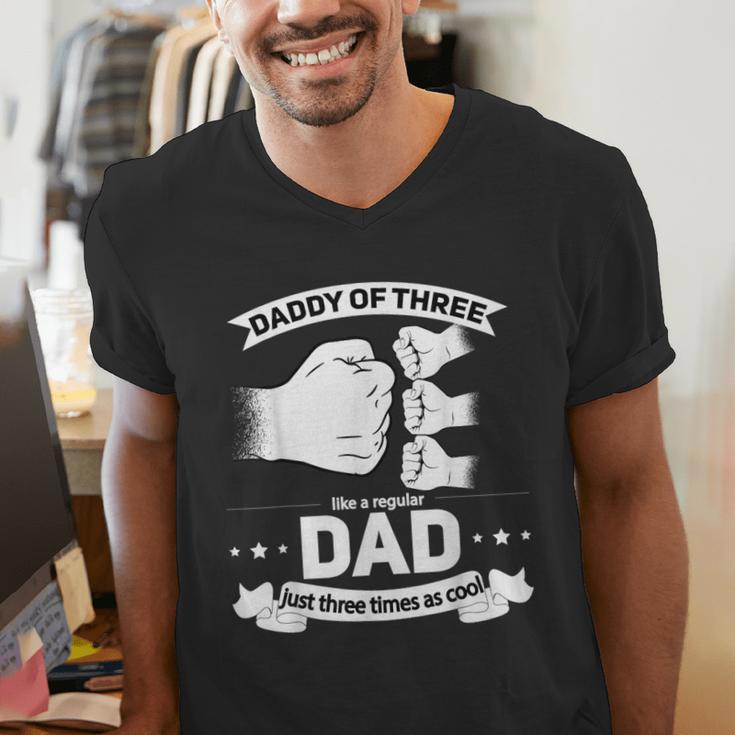 Dad Of 3 Cool Daddy Of Three Fathers Day Dad Of Three Men's V-Neck T-Shirt