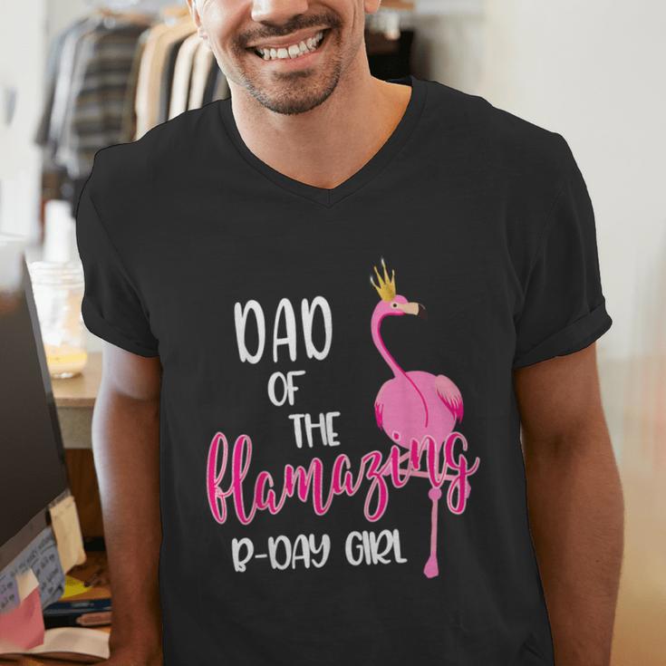 Dad Of B-Day Girl Flamazing Pink Flamingo Birthday Party Men's V-Neck T-Shirt Dad Of B-Day Girl Flamazing Pink Flamingo Birthday Party Men's V-Neck T-Shirt