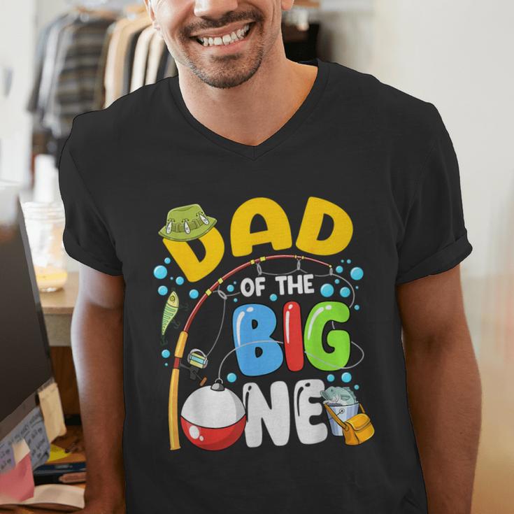 Dad Of The Big One Fishing Birthday Boy Family Party Men's V-Neck T-Shirt