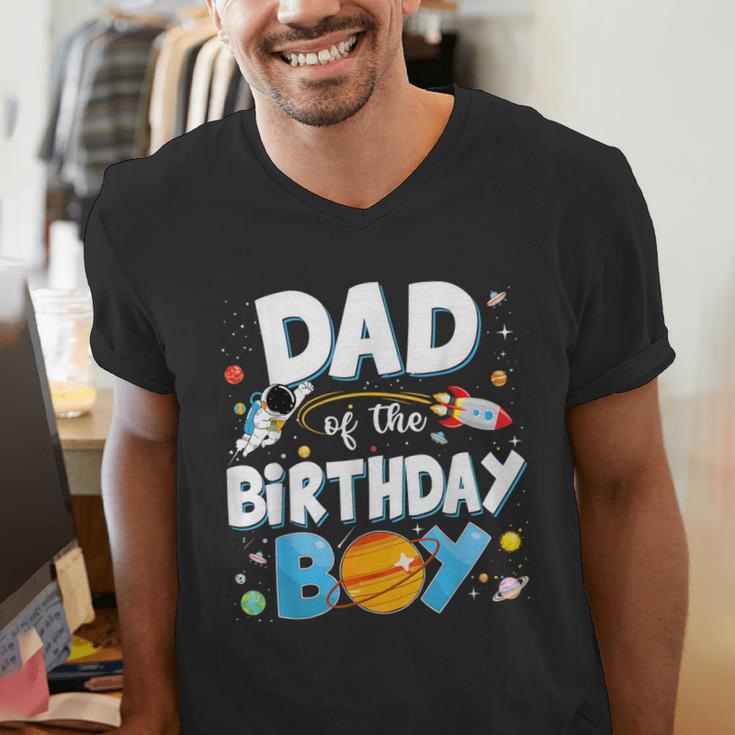 Dad Of The Birthday Boy Astronaut Family Space Planets Men's V-Neck T-Shirt