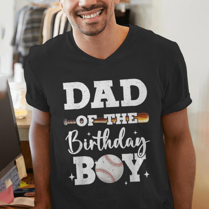 Dad Of The Birthday Boy Baseball Bday Family Men's V-Neck T-Shirt