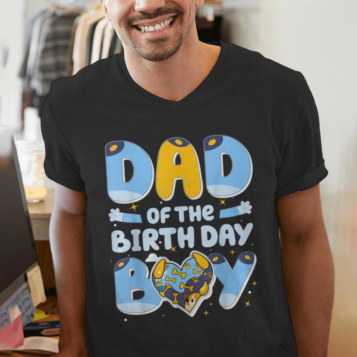 Dad Of The Birthday Boy Blue Dog Family Matching Men's V-Neck T-Shirt
