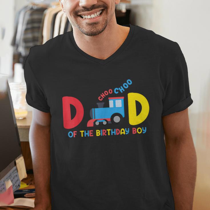 Dad Of The Birthday Boy Choo Choo Train Family Matching Men's V-Neck T-Shirt