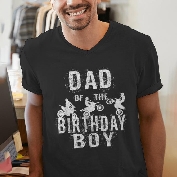 Dad Of The Birthday Boy Dirt Bike B-Day Party Men's V-Neck T-Shirt
