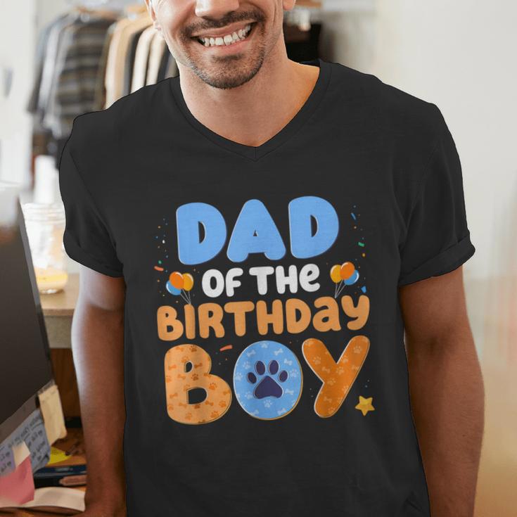 Dad Of The Birthday Boy Dog Lover Family Matching Men's V-Neck T-Shirt