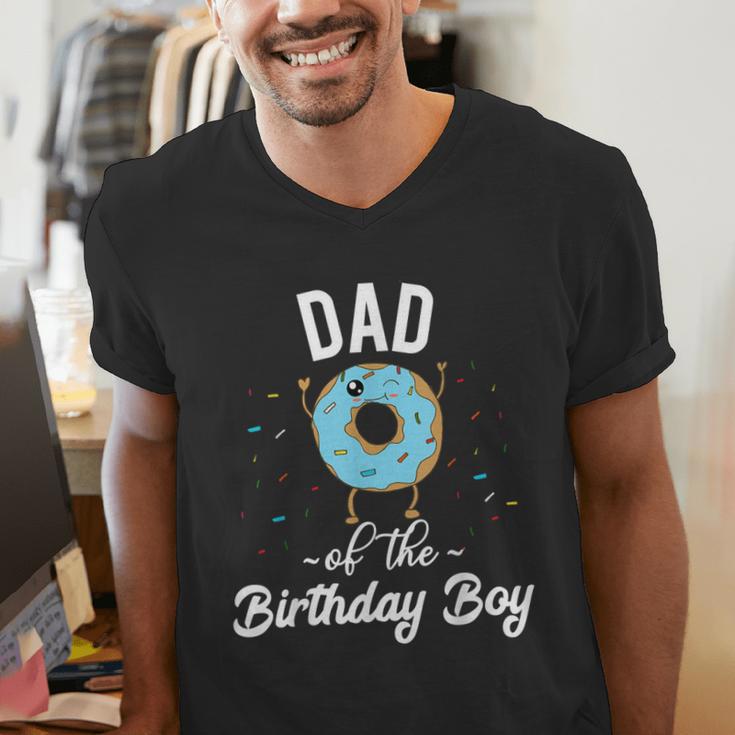 Dad Of The Birthday Boy Donut Theme Party Blue Father Men's V-Neck T-Shirt