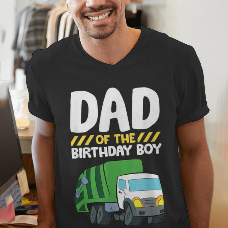 Dad Of The Birthday Boy Garbage Truck Birthday Party Men's V-Neck T-Shirt Dad Of The Birthday Boy Garbage Truck Birthday Party Men's V-Neck T-Shirt