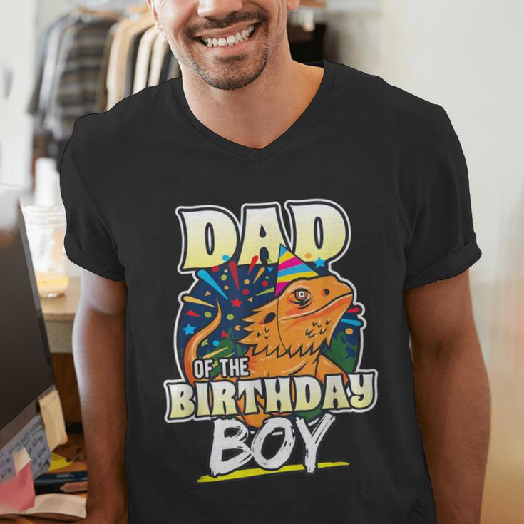 Dad Of Birthday Boy Kids Reptile Birthday Party Men's V-Neck T-Shirt Dad Of Birthday Boy Kids Reptile Birthday Party Men's V-Neck T-Shirt