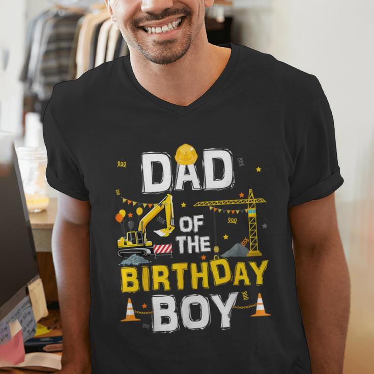 Dad Of The Birthday Boy Matching Construction Crew B-Day Men's V-Neck T-Shirt Dad Of The Birthday Boy Matching Construction Crew B-Day Men's V-Neck T-Shirt