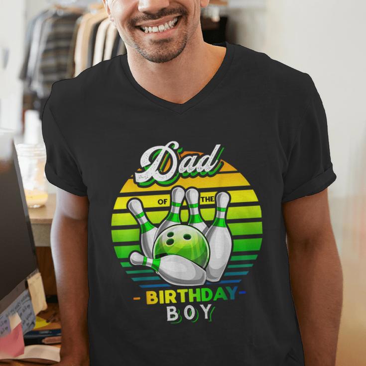 Dad Of The Birthday Boy Matching Family Bowling Birthday Men's V-Neck T-Shirt