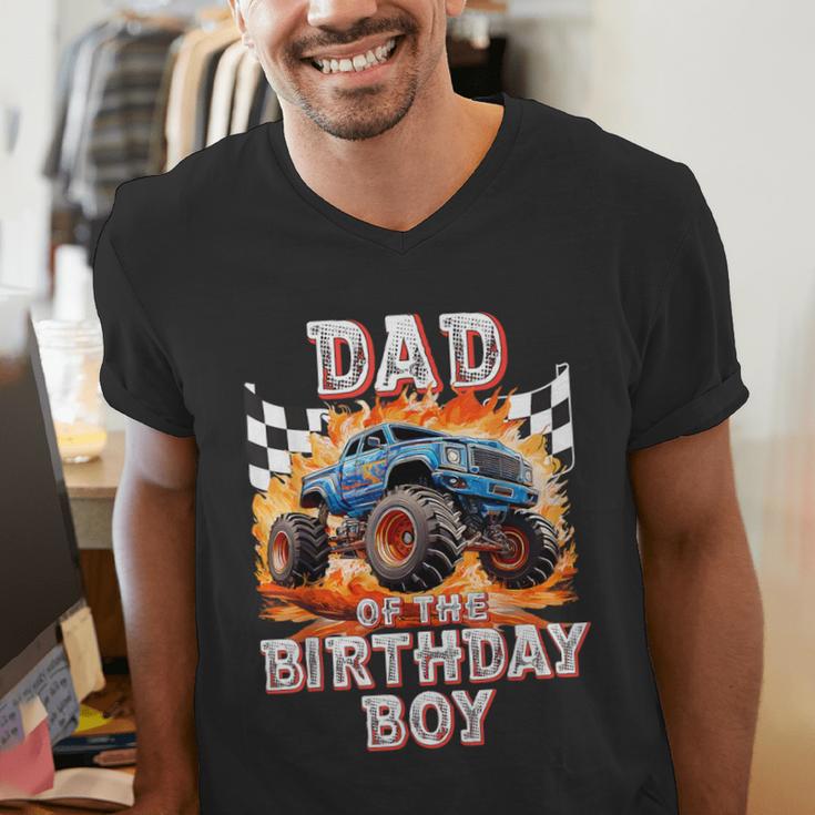Dad Of The Birthday Boy Monster Truck Birthday Men's V-Neck T-Shirt