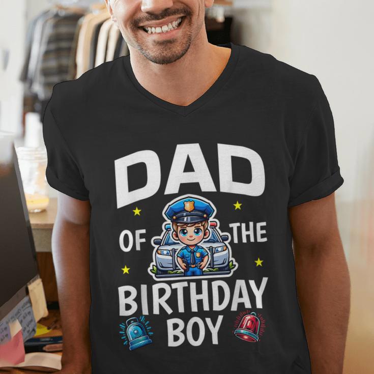 Dad Of The Birthday Boy Police Car Policeman Police Officer Men's V-Neck T-Shirt