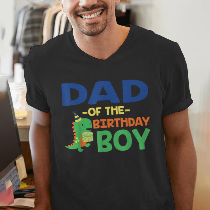 Dad Of The Birthday For Boy Saurus Rex Dinosaur Party Men's V-Neck T-Shirt